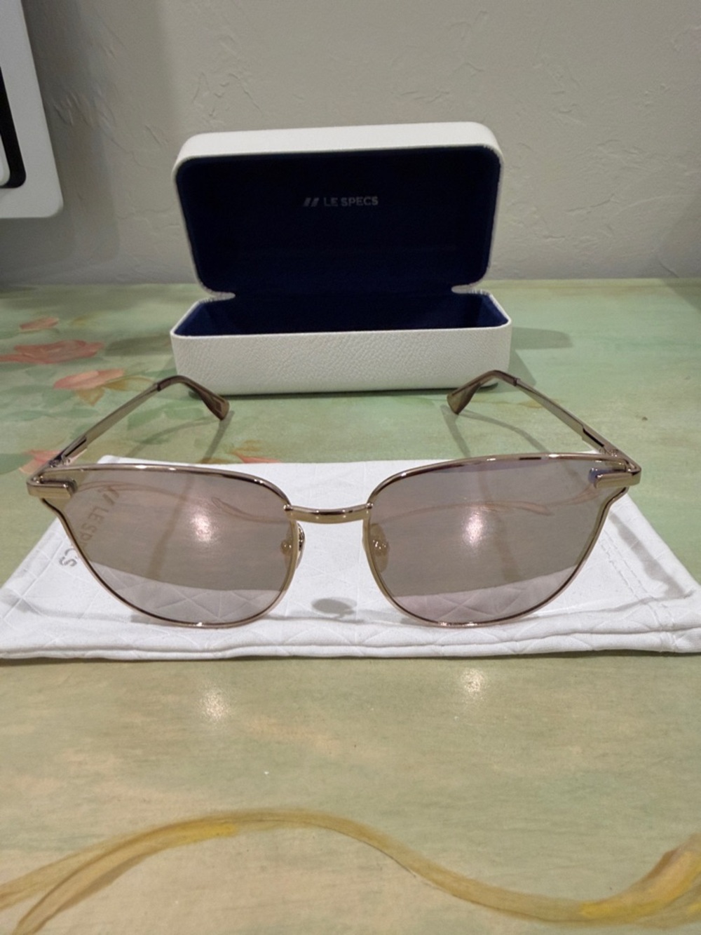 Le Specs Rose Gold Frame Sunglasses with Pink-Tinted Lenses